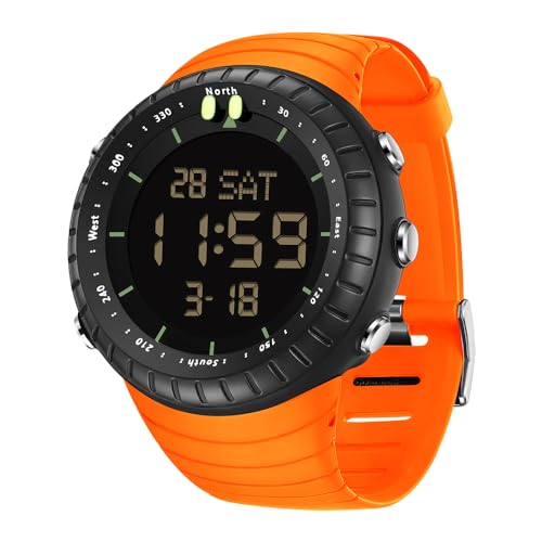 BIEWO Herren Digital Sportuhr Wasserdicht Militäruhr mit LED Hintergrundbeleuchtung Stoppuhr Alarm Uhr für Männer, Orange von BIEWO