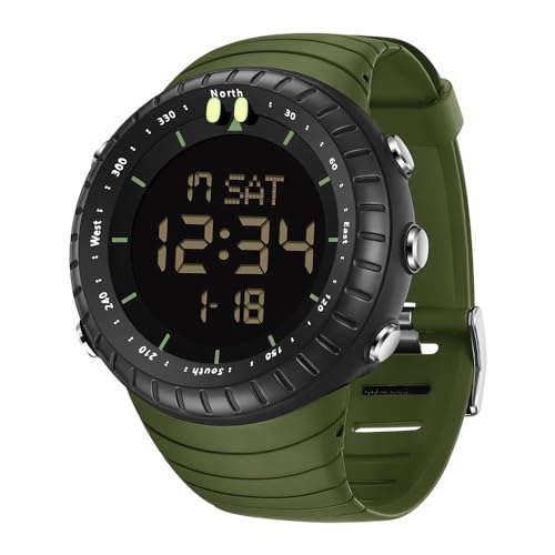 BIEWO Herren Digital Sportuhr Wasserdicht Militäruhr mit LED Hintergrundbeleuchtung Stoppuhr Alarm Uhr für Männer, grün, Armband von BIEWO