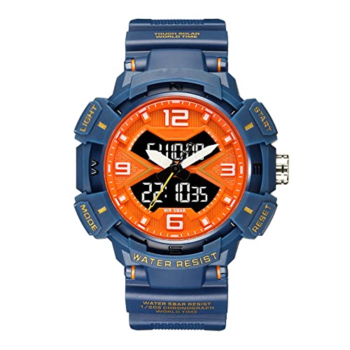 BIEWO Herren-Digitaluhr, Sport, elektronische Militär-Armbanduhr, wasserdichte Uhr, modische Uhr, Quarz-Armbanduhr, 8076 Blau Orange von BIEWO