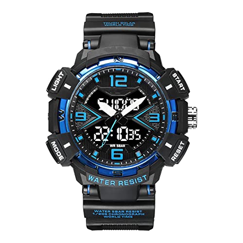 BIEWO Herren-Digitaluhr, Sport, elektronische Militär-Armbanduhr, wasserdichte Uhr, modische Uhr, Quarz-Armbanduhr, 8076 Schwarz Blau von BIEWO