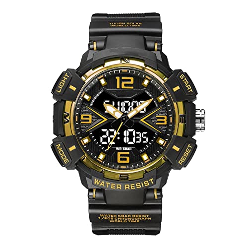 BIEWO Herren-Digitaluhr, Sport, elektronische Militär-Armbanduhr, wasserdichte Uhr, modische Uhr, Quarz-Armbanduhr, 8076 Schwarzgold von BIEWO