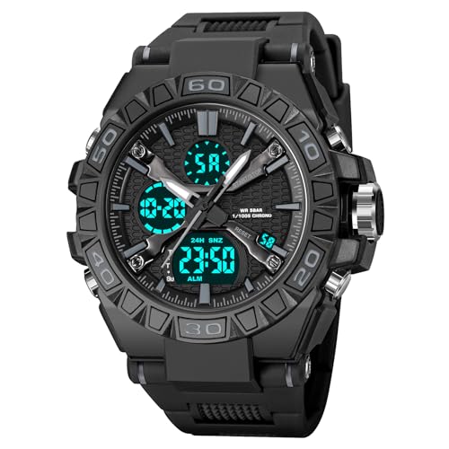 BIEWO Herren Militär Analog Sportuhr Outdoor Digital Uhr LED Stoppuhr Elektronische Uhren Große Dual Display Wasserdicht Taktische Armee Uhren für Männer, Schwarz von BIEWO