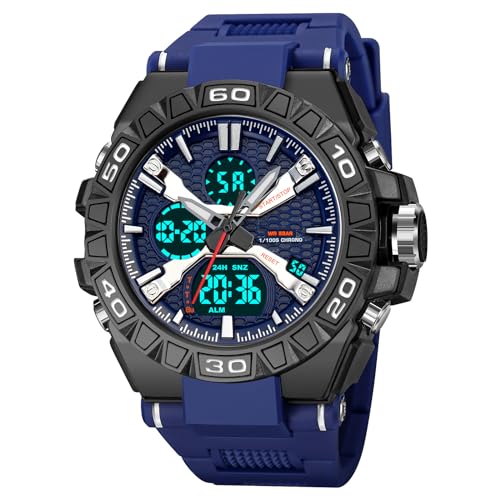 BIEWO Herren Militär Analog Sportuhr Outdoor Digital Uhr LED Stoppuhr Elektronische Uhren Große Dual Display Wasserdicht Taktische Armee Uhren für Männer, blau, Armband von BIEWO