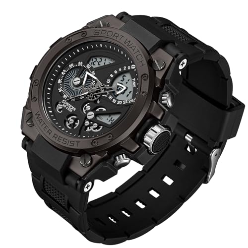 BIEWO Herren Uhren Militär Sport Wasserdicht Uhr Dater Multi Funktion Taktik LED Alarm Stoppuhr Outdoor Armbanduhr für Männer, Schwarz von BIEWO