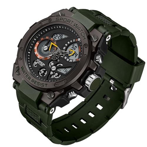 BIEWO Herren Uhren Militär Sport Wasserdicht Uhr Dater Multi Funktion Taktik LED Alarm Stoppuhr Outdoor Armbanduhr für Männer, schwarz / grün von BIEWO