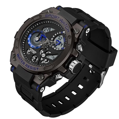 BIEWO Herren Uhren Militär Sport Wasserdicht Uhr Dater Multi Funktion Taktik LED Alarm Stoppuhr Outdoor Armbanduhr für Männer, schwarzblau von BIEWO