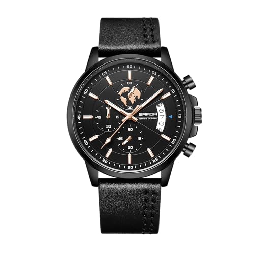 BIEWO Herrenuhr Armbanduhr für Männer Mode Quarz Analog Uhren Edelstahlband Casual Leder Armbanduhr Geschenk Chronograph Analog Uhr, Leder von BIEWO