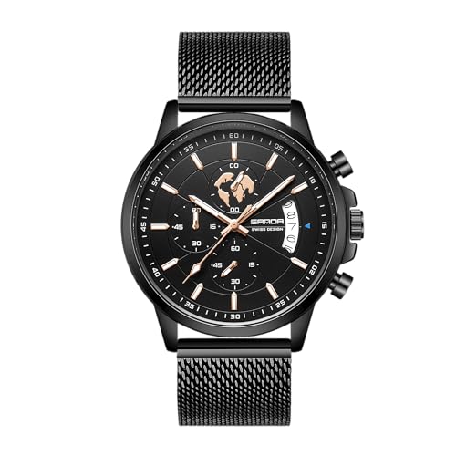 BIEWO Herrenuhr Armbanduhr für Männer Mode Quarz Analog Uhren Edelstahlband Casual Leder Armbanduhr Geschenk Chronograph Analog Uhr, mesh von BIEWO