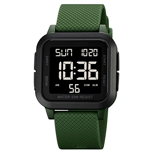 BIEWO Herrenuhr Quadratisch Leuchtende Armbanduhr Wasserdicht Uhr Edelstahl Elektronische Uhr Student Erwachsene Armbanduhr, Green-b, Modern von BIEWO