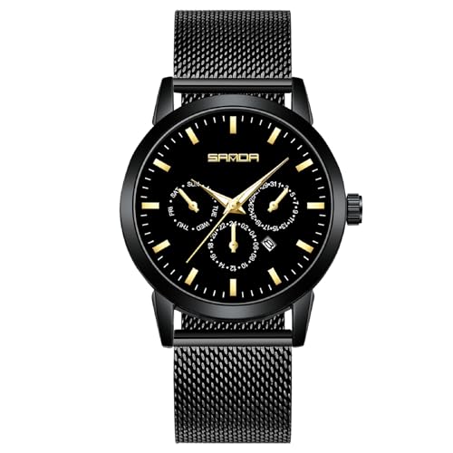 BIEWO Herrenuhr Quarz Analog Uhren Armbanduhr Geschenk für Männer Mode Lederband Casual Armbanduhr Chronograph Analog Uhr, Netzstoff (Schwarz) von BIEWO