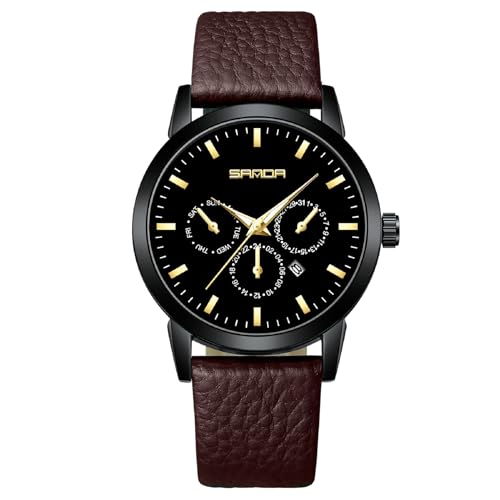 BIEWO Herrenuhr Quarz Analog Uhren Armbanduhr Geschenk für Männer Mode Lederband Casual Armbanduhr Chronograph Analog Uhr, lederbraun von BIEWO
