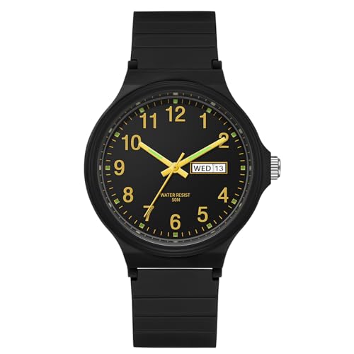 BIEWO Herrenuhren, Damenuhren, leicht zu lesen, analoge Quarzuhr für Männer und Frauen, wasserdichte Uhr, modisch, lässig, Herren-Armbanduhren mit Datum, Unisex-Uhr, schwarz / goldfarben, Armband von BIEWO