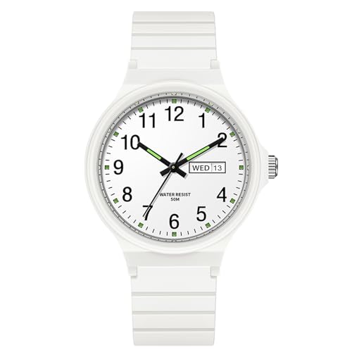 BIEWO Herrenuhren Damen Uhren Easy Reader Analog Quarzuhr für Männer Frauen Wasserdichte Uhr Mode Casual Herren Armbanduhr mit Datum Unisex Uhr, weiß von BIEWO