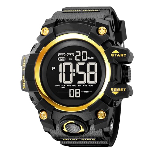 BIEWO Multifunktionale Digitaluhr für Herren mit Stoppuhr, Wecker, Dualzeit und Hintergrundbeleuchtung, wasserabweisend, Herren-Sportuhr für Outdoor-Aktivitäten, schwarz / gold BIEWO Multifunktionale Digitaluhr für Herren mit Stoppuhr, Wecker, Dualzeit und Hintergrundbeleuchtung, wasserabweisend, Herren-Sportuhr für Outdoor-Aktivitäten, schwarz / gold von BIEWO