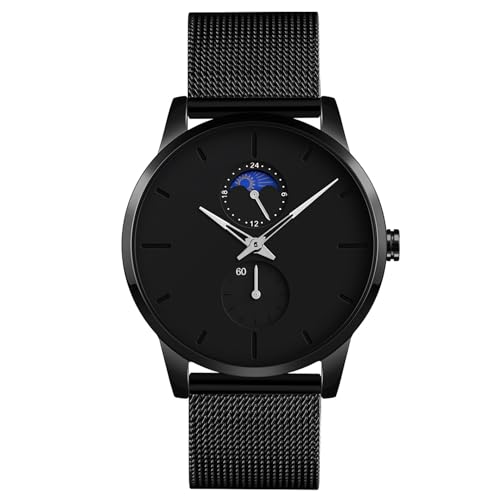 Herren Uhren Analog Quarz Uhr für Männer Schwarz Mesh Edelstahlband Armband Metall Business Armbanduhr Mode Klassisch Geschenk, Schwarz , Armband von BIEWO