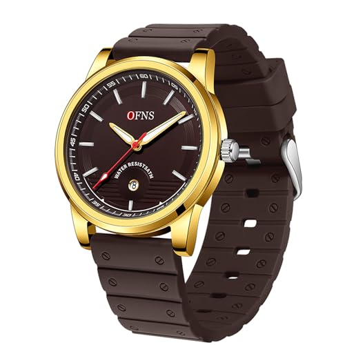 OFNS Herren-Quarzuhren, Sport-Analoguhr, Militär-Uhren für Herren, 5 ATM wasserdicht, Outdoor-Armbanduhr mit Silikonband, Geschenke für Männer, Kaffee-Gold von BIEWO