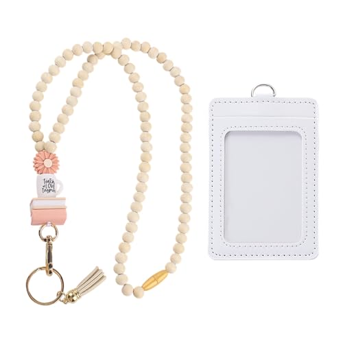 BIFHIG 1 Arbeitserlaubnis-Lanyard, 1 Pu-Er-Kartenhalter, Blumenperlenkette, Transparenter Doppelschichtiger Kartenhalter, Arbeitserlaubnis-Schutzhülle. von BIFHIG