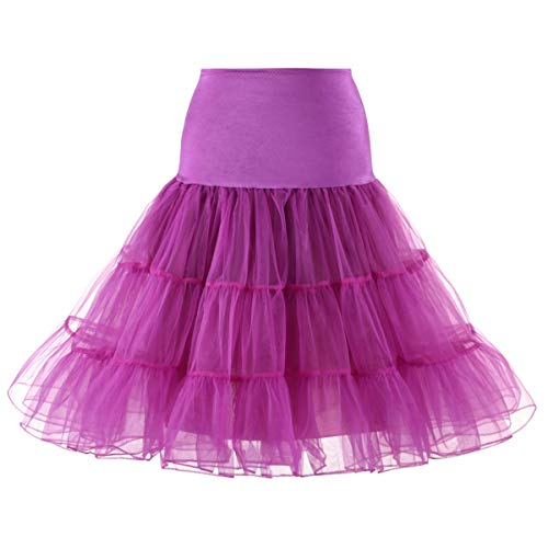 BIFINI Karnevalskostüme Damen Rockabilly Rock 50er Petticoat Unterrock Tellerrock Lang Fuchsie von BIFINI