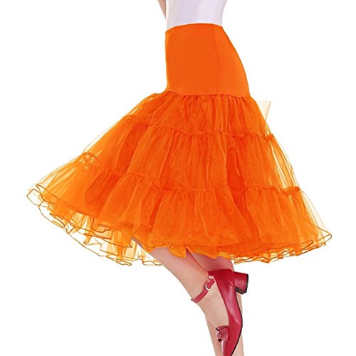 Karnevalskostüme Damen Rockabilly Rock 50er Petticoat Unterrock Tellerrock Lang Orange von BIFINI