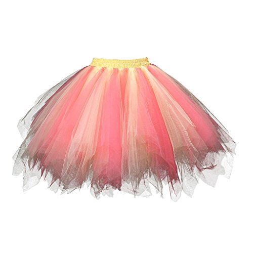 Karneval Erwachsene Damen 80's Tüllrock Tütü Röcke Tüll Petticoat Tutu Rosa/Gelb2 von BIFINI