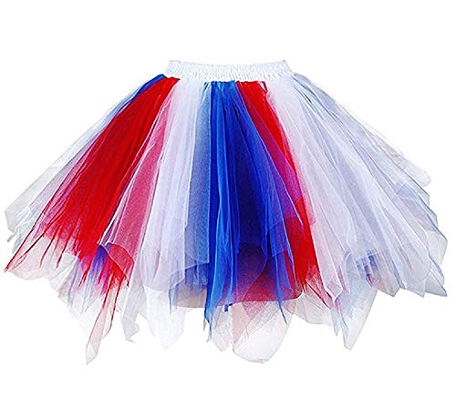 Karneval Erwachsene Damen 80's Tüllrock Tütü Röcke Tüll Petticoat Tutu Rot/Weiß/Blau von BIFINI