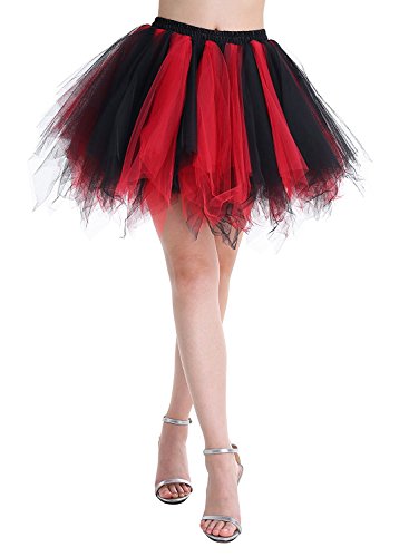 Karneval Erwachsene Damen 80's Tüllrock Tütü Röcke Tüll Petticoat Tutu Schwarz/rot. von BIFINI