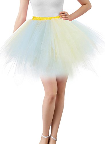 Karneval Erwachsene Damen 80's übergröße Tüllrock Tütü Röcke Tüll Petticoat Tutu Blau/Gelb von BIFINI