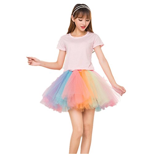 Karneval Erwachsene Damen 80's übergröße Tüllrock Tütü Röcke Tüll Petticoat Tutu Regenbogen von BIFINI