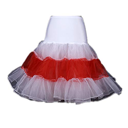 BIFINI Karnevalskostüme Damen übergröße Rockabilly Rock 50er Petticoat Unterrock Tellerrock Lang Rot Weiß von BIFINI