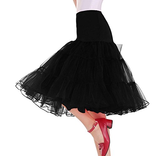 Karnevalskostüme Damen übergröße Rockabilly Rock 50er Petticoat Unterrock Tellerrock Lang Schwarz von BIFINI