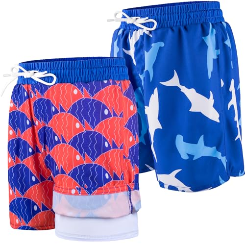 BIG ELEPHANT 2er-Pack Jungen Schwimmshorts mit Kompressionsfutter, UPF 50+ UV-Schutz, Schnell Trocknend, Bequeme Badeshorts für Kinder von BIG ELEPHANT