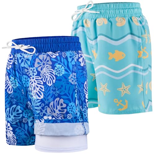 BIG ELEPHANT 2er-Pack Jungen Schwimmshorts mit Kompressionsfutter, UPF 50+ UV-Schutz, Schnell Trocknend, Bequeme Badeshorts für Kinder von BIG ELEPHANT