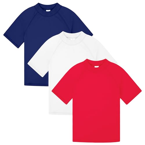 BIG ELEPHANT 3 Stück Kinder Kurzarm-Rashguard-Shirt mit UPF 50+ Schutz, schnell trocknende Badebekleidung, Rashguard für Jugendliche von BIG ELEPHANT