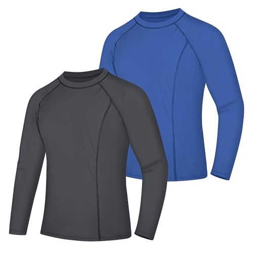 BIG ELEPHANT Herren Rashguards 2er Pack – Langarm Schwimmshirts mit UV-Schutz UPF 50+, schnelltrocknend und atmungsaktiv für Wassersport, Surfen und Outdoor von BIG ELEPHANT