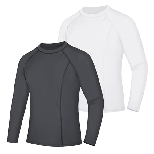 BIG ELEPHANT Herren Rashguards 2er Pack – Langarm Schwimmshirts mit UV-Schutz UPF 50+, schnelltrocknend und atmungsaktiv für Wassersport, Surfen und Outdoor von BIG ELEPHANT