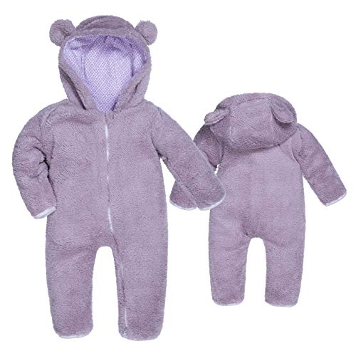 BIG ELEPHANT Unisex Baby Bär Schneeanzug Hoodie, Kleinkind Reißverschluss Fleece Winter warmer Overall Strampler von BIG ELEPHANT