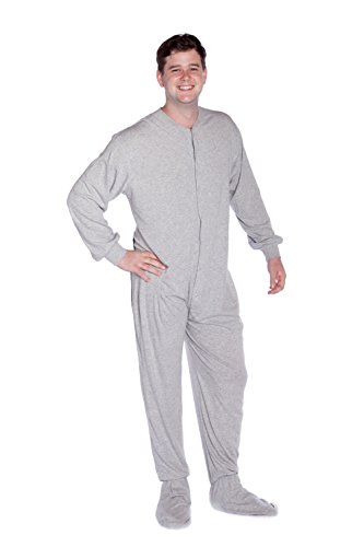 BIG FEET PAJAMA CO. Jersey Stricken Adult Footed Strampler Pyjama X-Klein Heather Grau von BIG FEET PAJAMA CO.