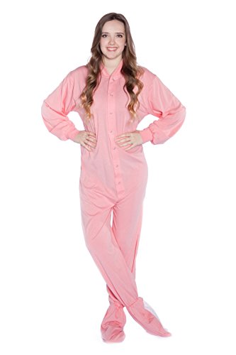 BIG FEET PAJAMA CO. Rosa Baumwolle gestrickt Erwachsene Onesie Fuß Pyjamas mit Butt Flap hinteren Klappe für Männer & Frauen von BIG FEET PAJAMA CO.