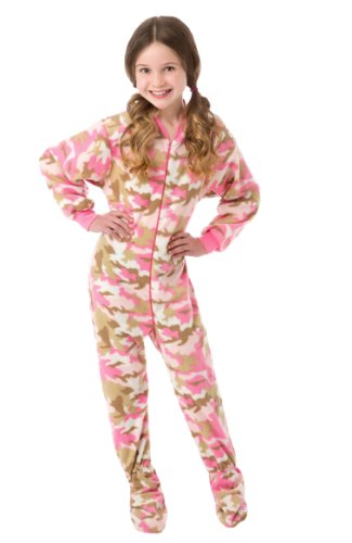 BIG FEET PAJAMA CO. Rosa Camouflage Fleece Onesie Fußpyjamas für Mädchen von BIG FEET PAJAMA CO.