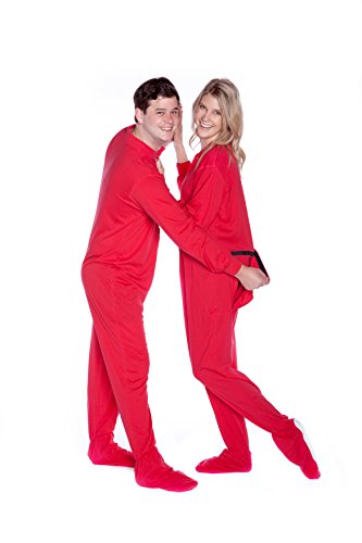 BIG FEET PAJAMA CO. Rot Baumwolle gestrickt Erwachsene Onesie Fuß Pyjamas mit Butt Flap hinteren Klappe für Männer & Frauen von BIG FEET PAJAMA CO.