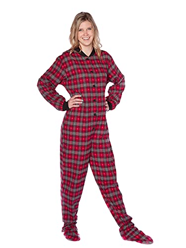 BIG FEET PAJAMA CO. Rot & Grau mit kleinen grauen Herzen Karierter Baumwollflanell Erwachsene Onesie Fußpyjamas mit Butt Flap hinteren Klappe für Männer & Frauen BIG FEET PAJAMA CO. Rot & Grau mit kleinen grauen Herzen Karierter Baumwollflanell Erwachsene Onesie Fußpyjamas mit Butt Flap hinteren Klappe für Männer & Frauen von BIG FEET PAJAMA CO.