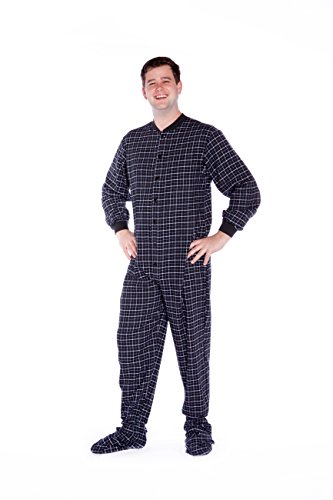 BIG FEET PAJAMA CO. Schwarzweiß Karierter Baumwollflanell Erwachsene Onesie Fußpyjamas für Männer & Frauen von BIG FEET PAJAMA CO.