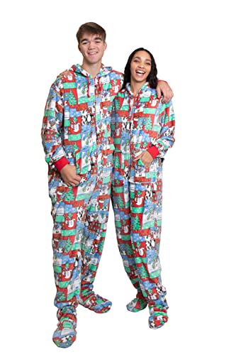 BIG FEET PAJAMA CO. Winter Fun Plüsch Fleece Unisex Kapuzen-Onesie Footie Pyjamas mit Butt Flap zurück Klappe für Männer und Frauen von BIG FEET PAJAMA CO.