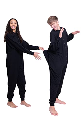 Baumwoll-Einteiler, ohne Fuß, für Damen und Herren, Schwarz , L von BIG FEET PAJAMA CO.