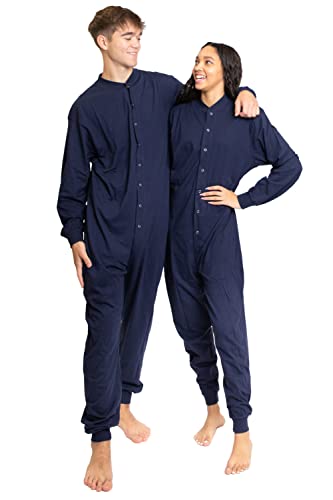 Baumwoll-Einteiler, ohne Fuß, für Damen und Herren, marineblau, S von BIG FEET PAJAMA CO.