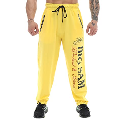 BIG SAM SPORTSWEAR COMPANY Bodybuilding-Trainingshose für Herren, komfortables Design, weite Muskeln, gelb, Groß von BIG SAM SPORTSWEAR COMPANY