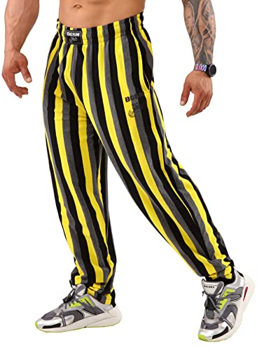 BIG SAM SPORTSWEAR COMPANY Herren Baggy Pants Loose Fit Streifen Gym Workout Sweatpants mit Taschen, gelb, Mittel von BIG SAM SPORTSWEAR COMPANY