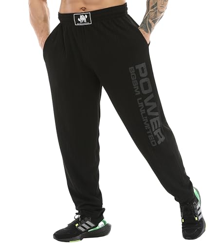 BIG SAM SPORTSWEAR COMPANY Herren Baggy Sweatpants mit Taschen, Oldschool Loose Fit Gym Pants, Basicschwarz, Groß von BIG SAM SPORTSWEAR COMPANY