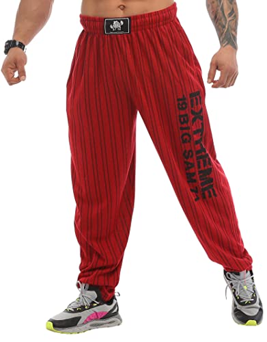 Big SAM Sportswear Company Herren Baggy Sweatpants mit Taschen, Oldschool Loose Fit Gym Pants, Burgunder, Mittel von BIG SAM SPORTSWEAR COMPANY