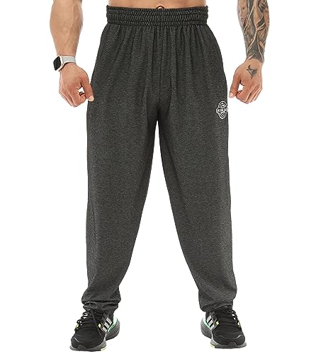 BIG SAM SPORTSWEAR COMPANY Herren Baggy Sweatpants mit Taschen, Oldschool Loose Fit Gym Pants, Logo-anthrazit, 3XL von BIG SAM SPORTSWEAR COMPANY